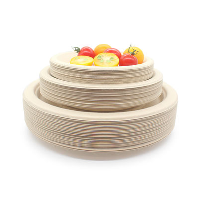 LFGB EU 14cm Handpainted Food Takeaway Boxes 5.5 Inch Round Sugarcane Bagasse Plates